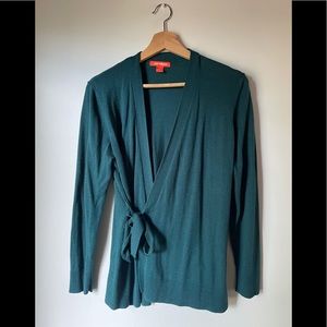 Dark Turquoise Viscose Blend Wrap Cardigan